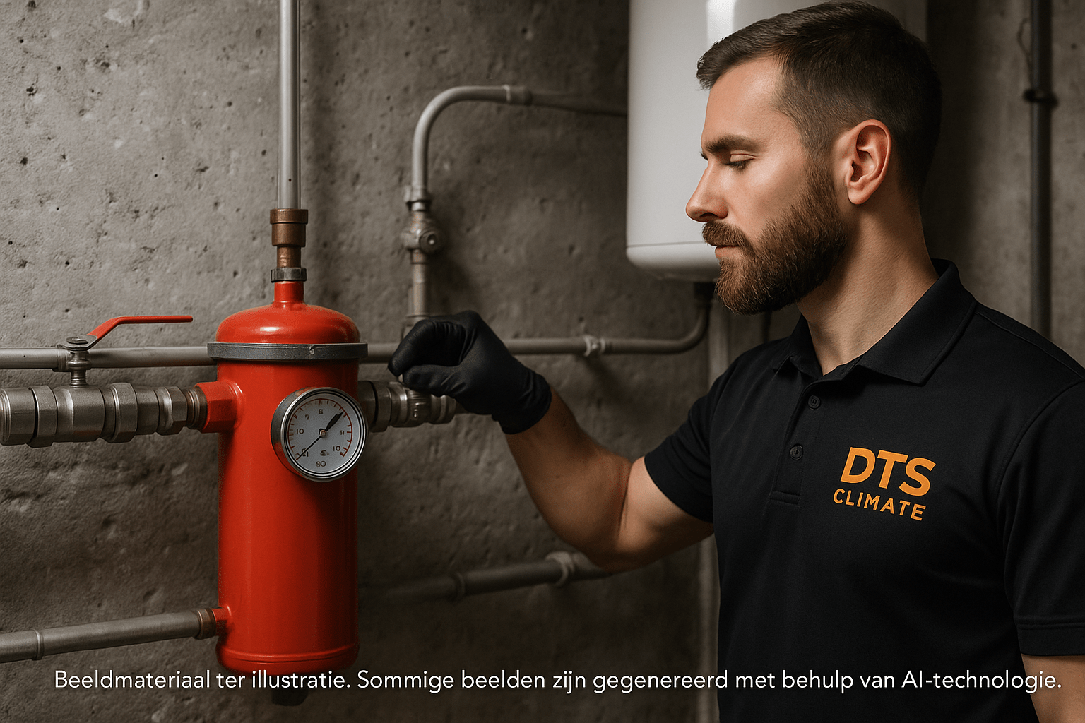 HVAC technieker voert onderhoud uit aan verwarmingsinstallatie – DTS-Climate, G1- en Cat. 1-erkend in Limburg